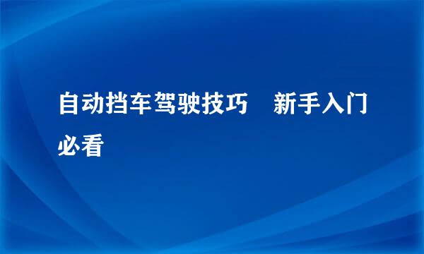 自动挡车驾驶技巧 新手入门必看