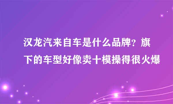 汉龙汽来自车是什么品牌？旗下的车型好像卖十模操得很火爆