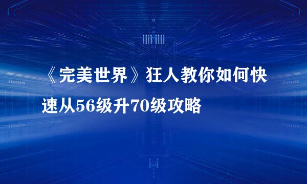 《完美世界》狂人教你如何快速从56级升70级攻略