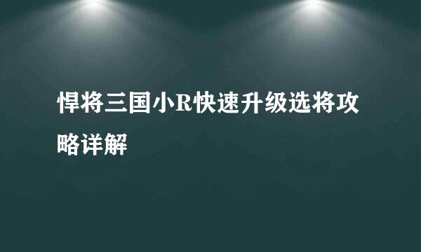 悍将三国小R快速升级选将攻略详解