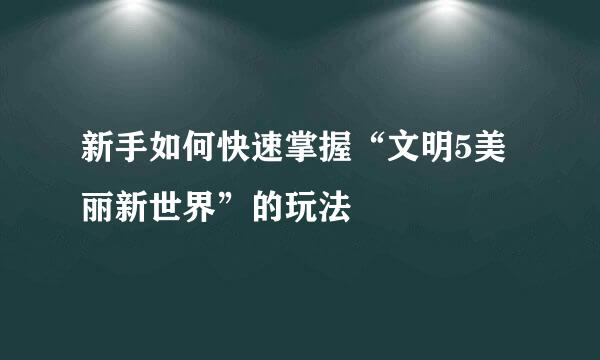 新手如何快速掌握“文明5美丽新世界”的玩法