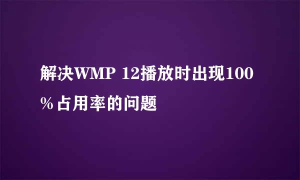 解决WMP 12播放时出现100%占用率的问题