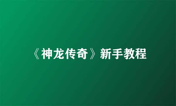 《神龙传奇》新手教程