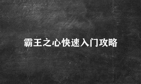 霸王之心快速入门攻略