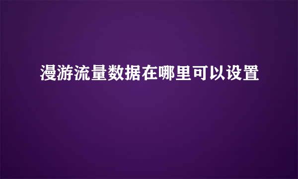 漫游流量数据在哪里可以设置