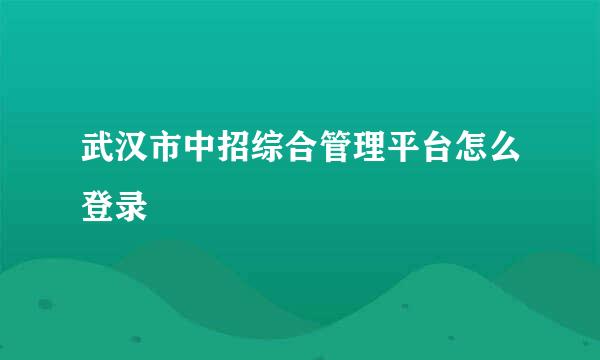 武汉市中招综合管理平台怎么登录