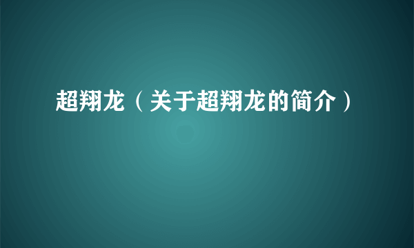 超翔龙（关于超翔龙的简介）