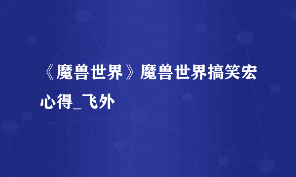 《魔兽世界》魔兽世界搞笑宏心得_飞外