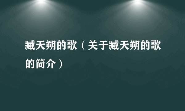 臧天朔的歌（关于臧天朔的歌的简介）