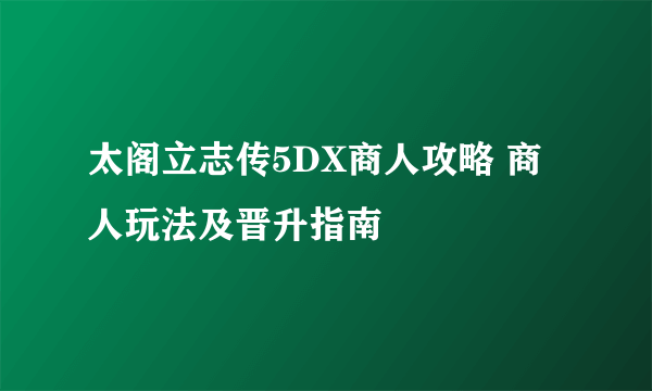 太阁立志传5DX商人攻略 商人玩法及晋升指南