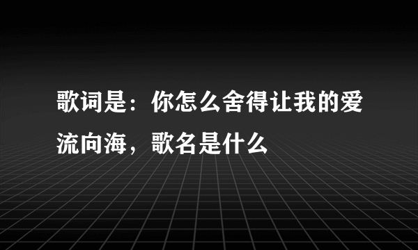 歌词是：你怎么舍得让我的爱流向海，歌名是什么