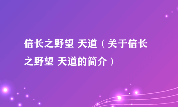 信长之野望 天道（关于信长之野望 天道的简介）