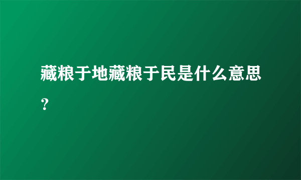 藏粮于地藏粮于民是什么意思？