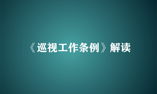 《巡视工作条例》解读