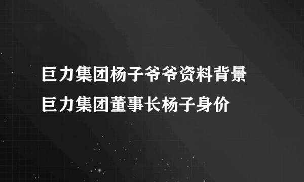 巨力集团杨子爷爷资料背景 巨力集团董事长杨子身价