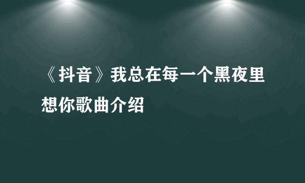 《抖音》我总在每一个黑夜里想你歌曲介绍