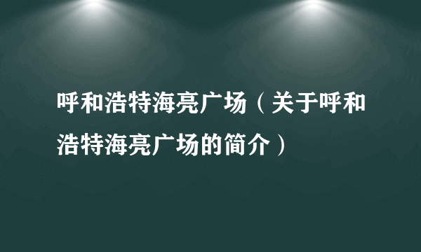 呼和浩特海亮广场（关于呼和浩特海亮广场的简介）