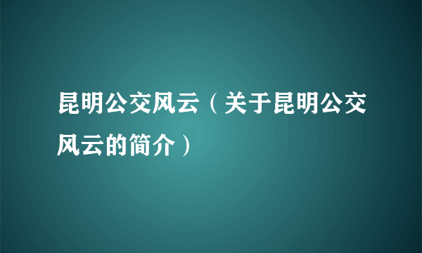 昆明公交风云（关于昆明公交风云的简介）