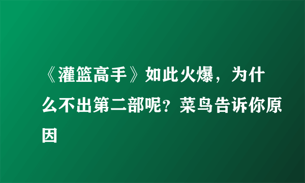 《灌篮高手》如此火爆，为什么不出第二部呢？菜鸟告诉你原因