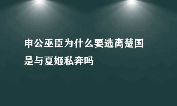 申公巫臣为什么要逃离楚国 是与夏姬私奔吗