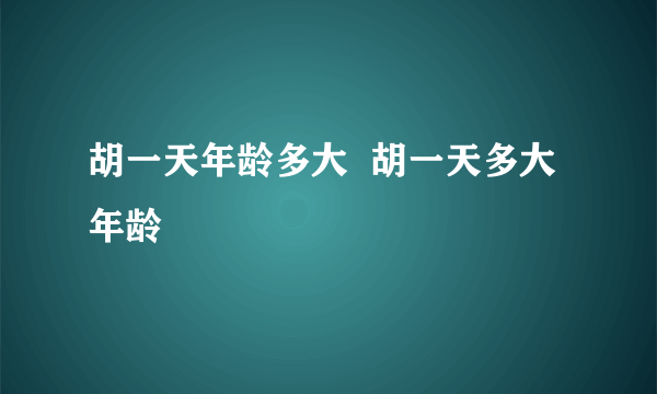 胡一天年龄多大  胡一天多大年龄