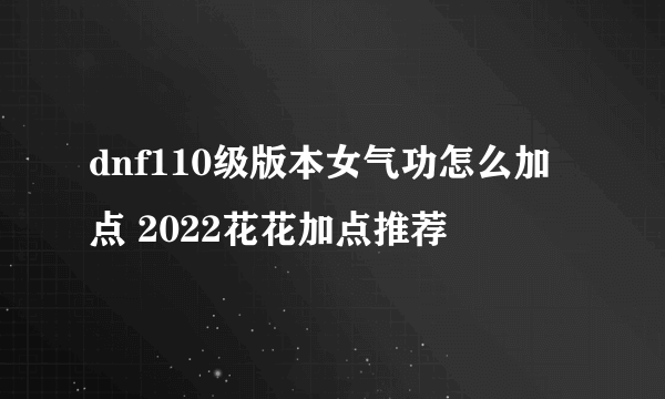 dnf110级版本女气功怎么加点 2022花花加点推荐