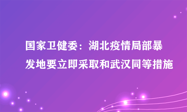 国家卫健委：湖北疫情局部暴发地要立即采取和武汉同等措施