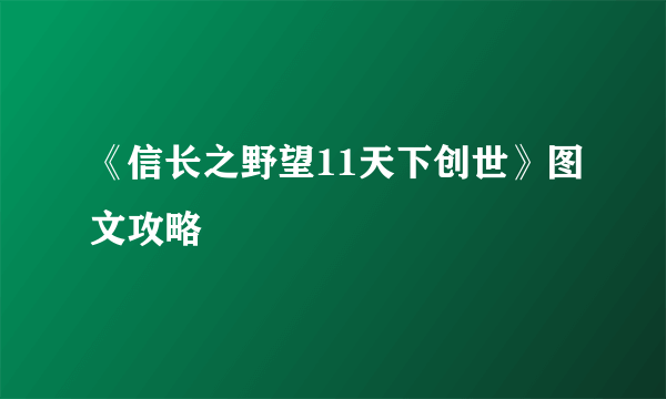 《信长之野望11天下创世》图文攻略