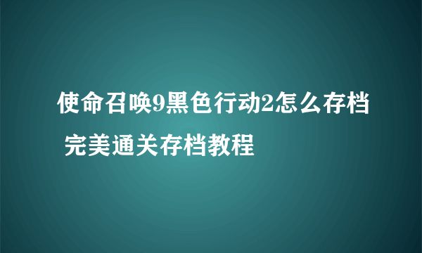 使命召唤9黑色行动2怎么存档 完美通关存档教程