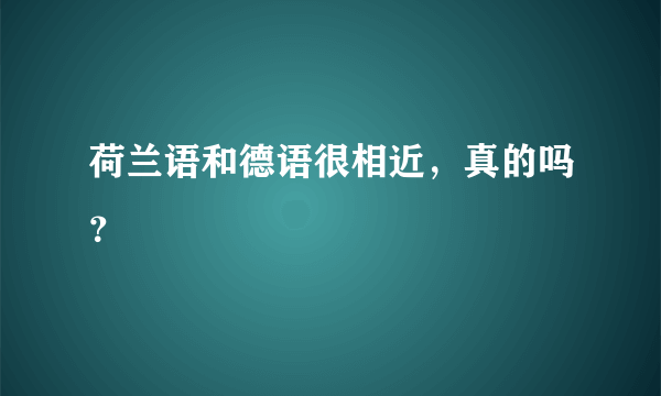 荷兰语和德语很相近，真的吗？