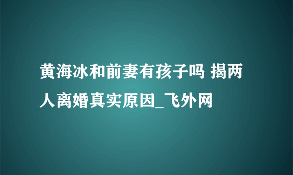 黄海冰和前妻有孩子吗 揭两人离婚真实原因_飞外网