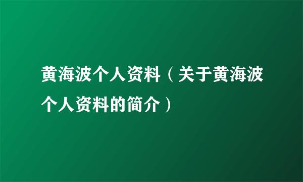 黄海波个人资料（关于黄海波个人资料的简介）