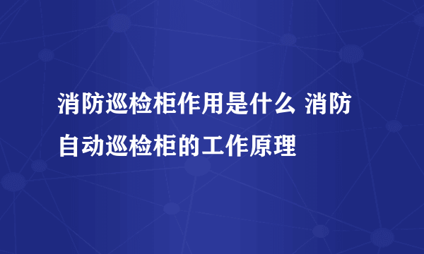 消防巡检柜作用是什么 消防自动巡检柜的工作原理