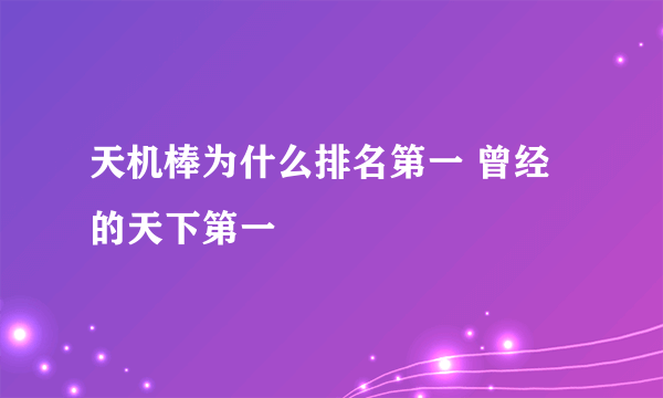 天机棒为什么排名第一 曾经的天下第一