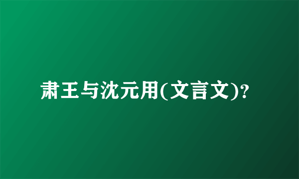 肃王与沈元用(文言文)？