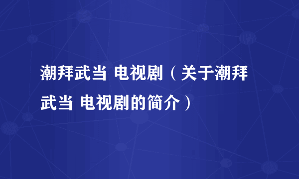 潮拜武当 电视剧（关于潮拜武当 电视剧的简介）