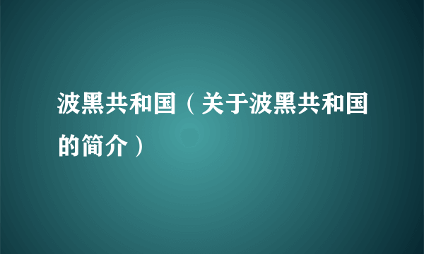 波黑共和国（关于波黑共和国的简介）