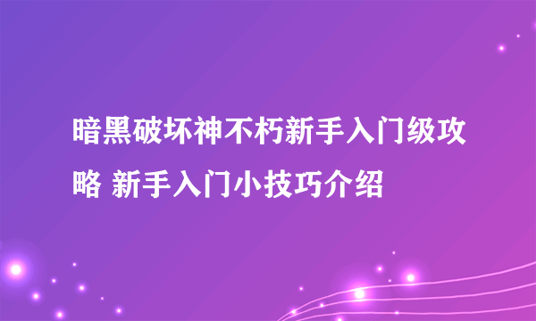 暗黑破坏神不朽新手入门级攻略 新手入门小技巧介绍