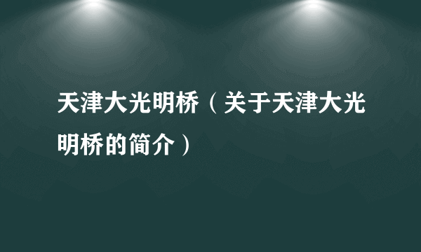 天津大光明桥（关于天津大光明桥的简介）