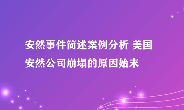 安然事件简述案例分析 美国安然公司崩塌的原因始末