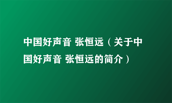 中国好声音 张恒远（关于中国好声音 张恒远的简介）