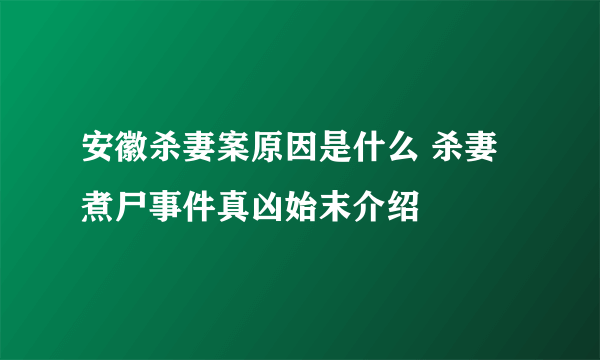 安徽杀妻案原因是什么 杀妻煮尸事件真凶始末介绍