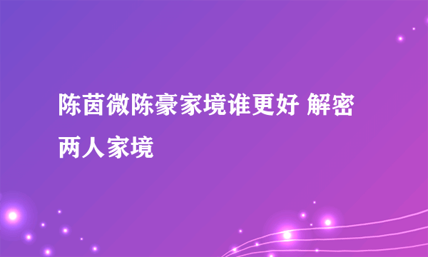 陈茵微陈豪家境谁更好 解密两人家境