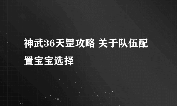 神武36天罡攻略 关于队伍配置宝宝选择