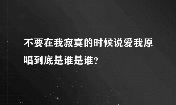 不要在我寂寞的时候说爱我原唱到底是谁是谁？