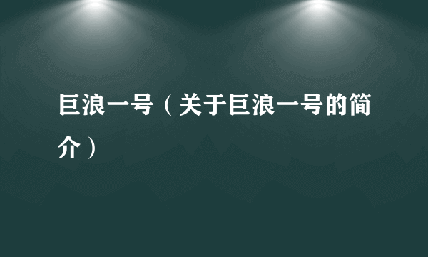 巨浪一号（关于巨浪一号的简介）