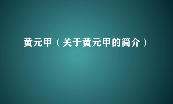 黄元甲（关于黄元甲的简介）