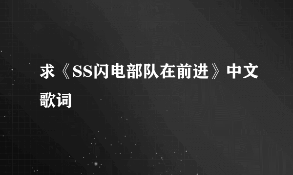 求《SS闪电部队在前进》中文歌词