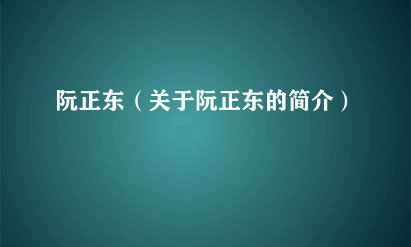 阮正东（关于阮正东的简介）