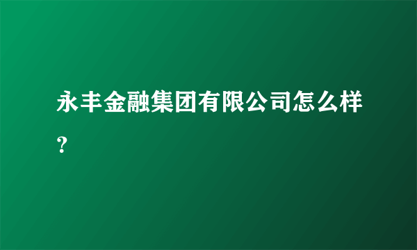 永丰金融集团有限公司怎么样？